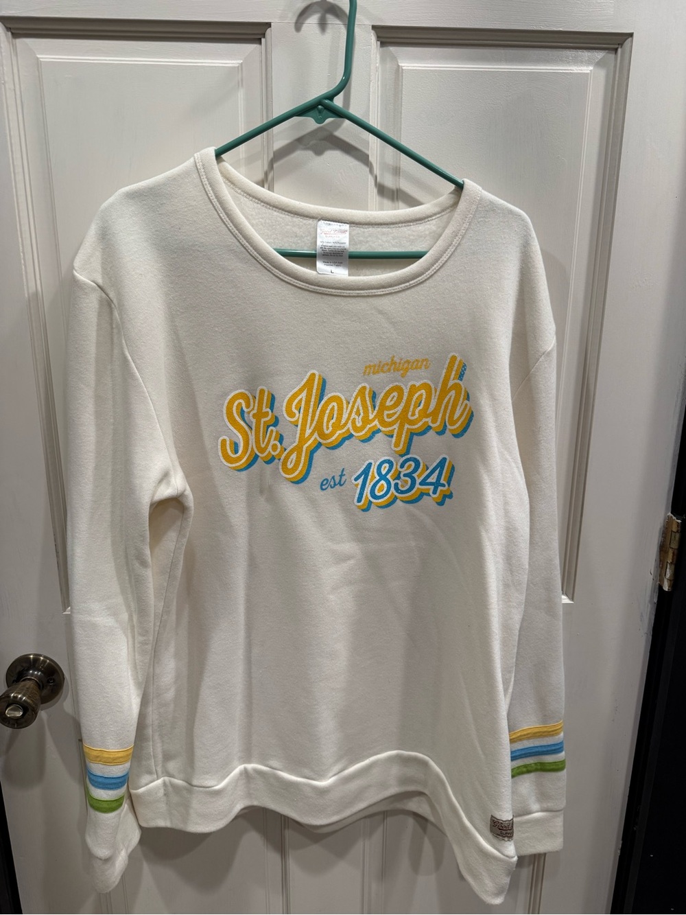 St. Joseph Cream Pullover Sweatshirt with Yellow & Blue Script